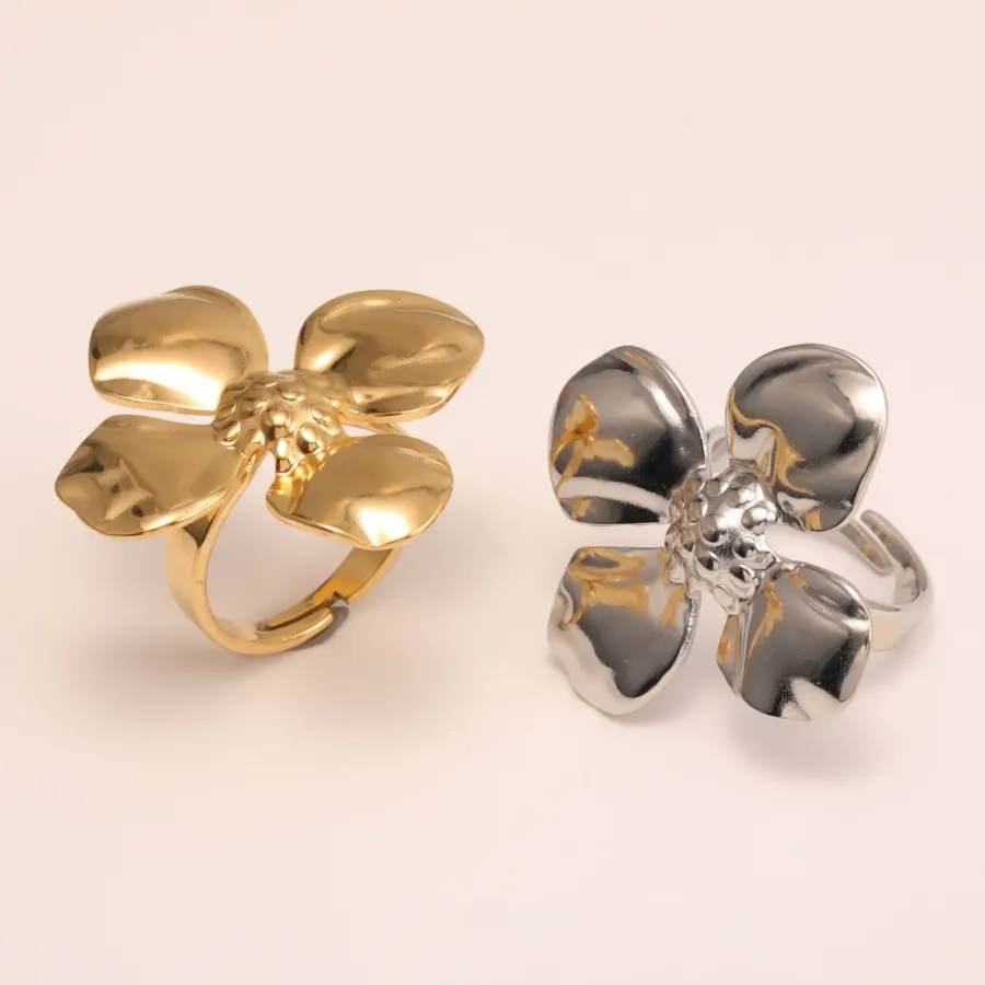 Retro Style Textured Flower Stainless Steel Women's Ring丨G005676