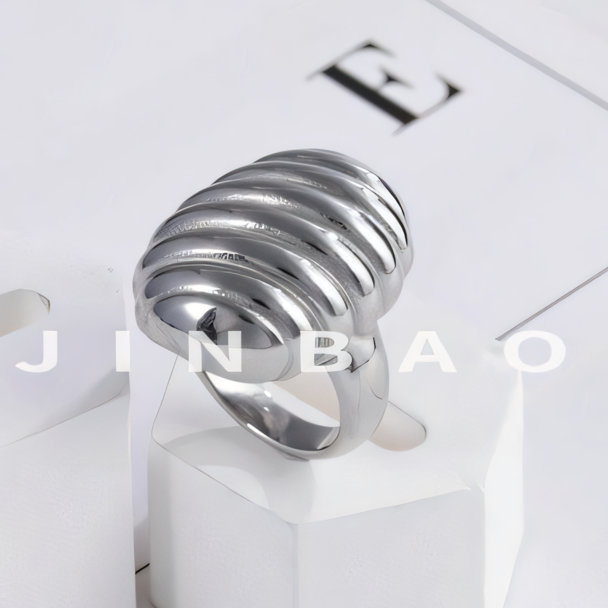Ribbed Oval Stainless Steel Ring Modern Design for Women | ML0136-JinBaoJewerly