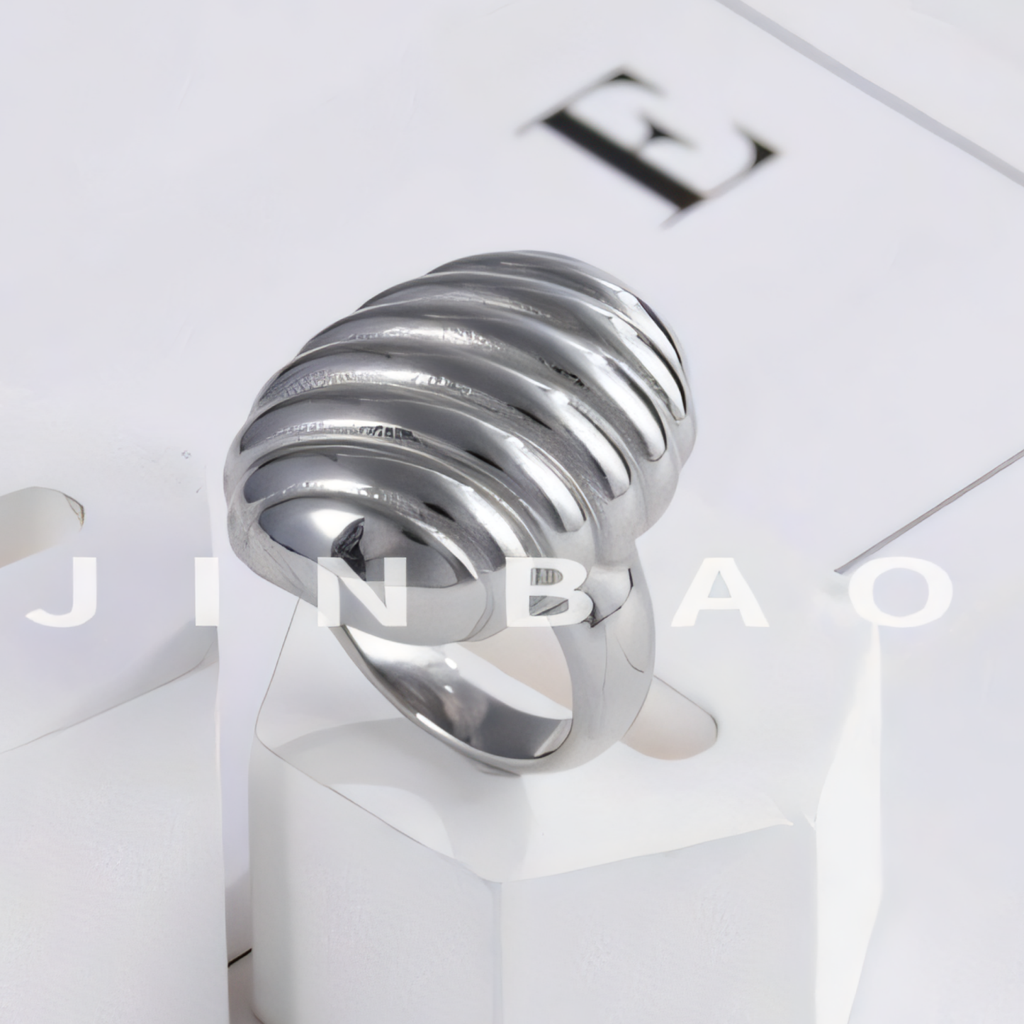 Ribbed Oval Stainless Steel Ring Modern Design for Women | ML0136-JinBaoJewerly