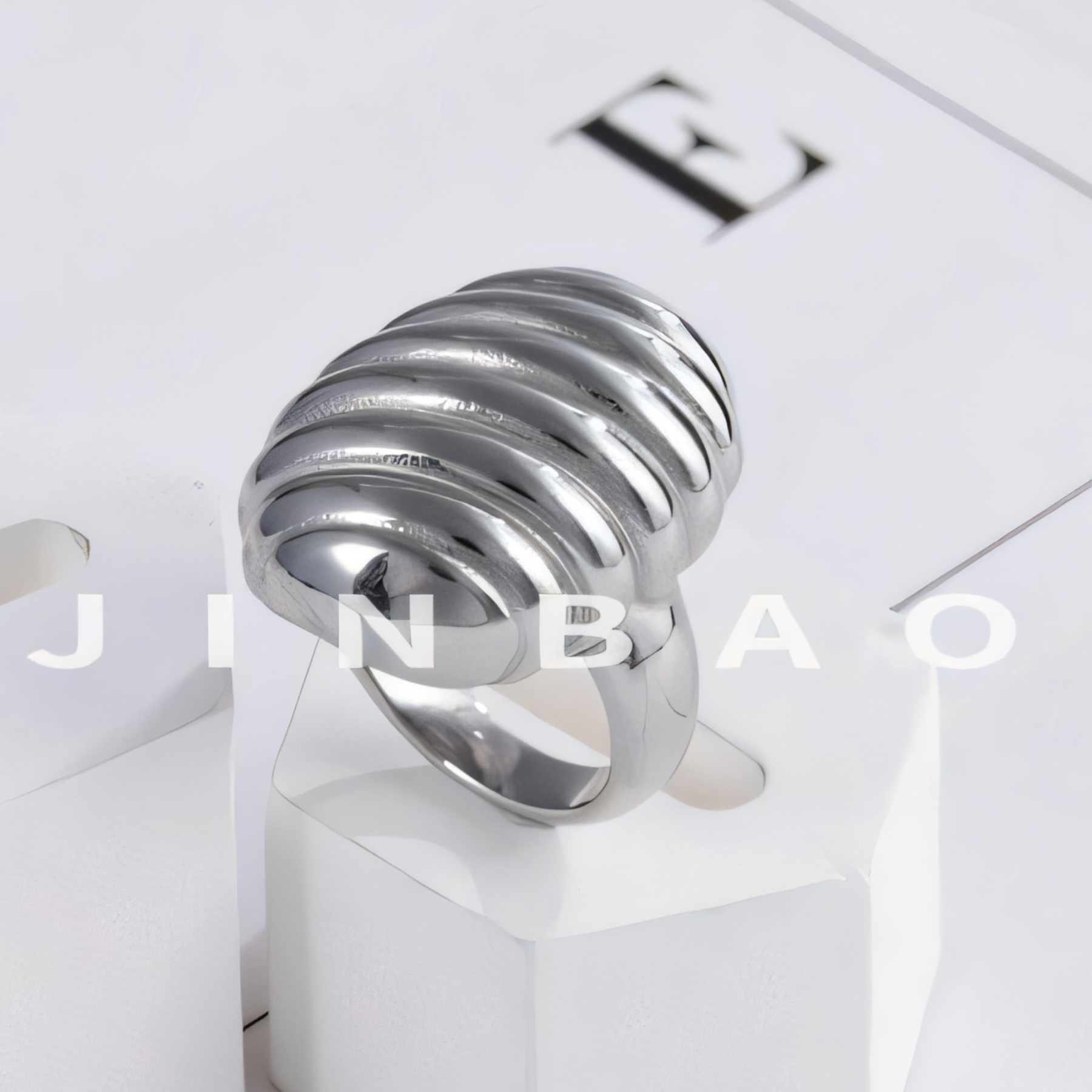 Ribbed Oval Stainless Steel Ring Modern Design for Women | ML0136-JinBaoJewerly
