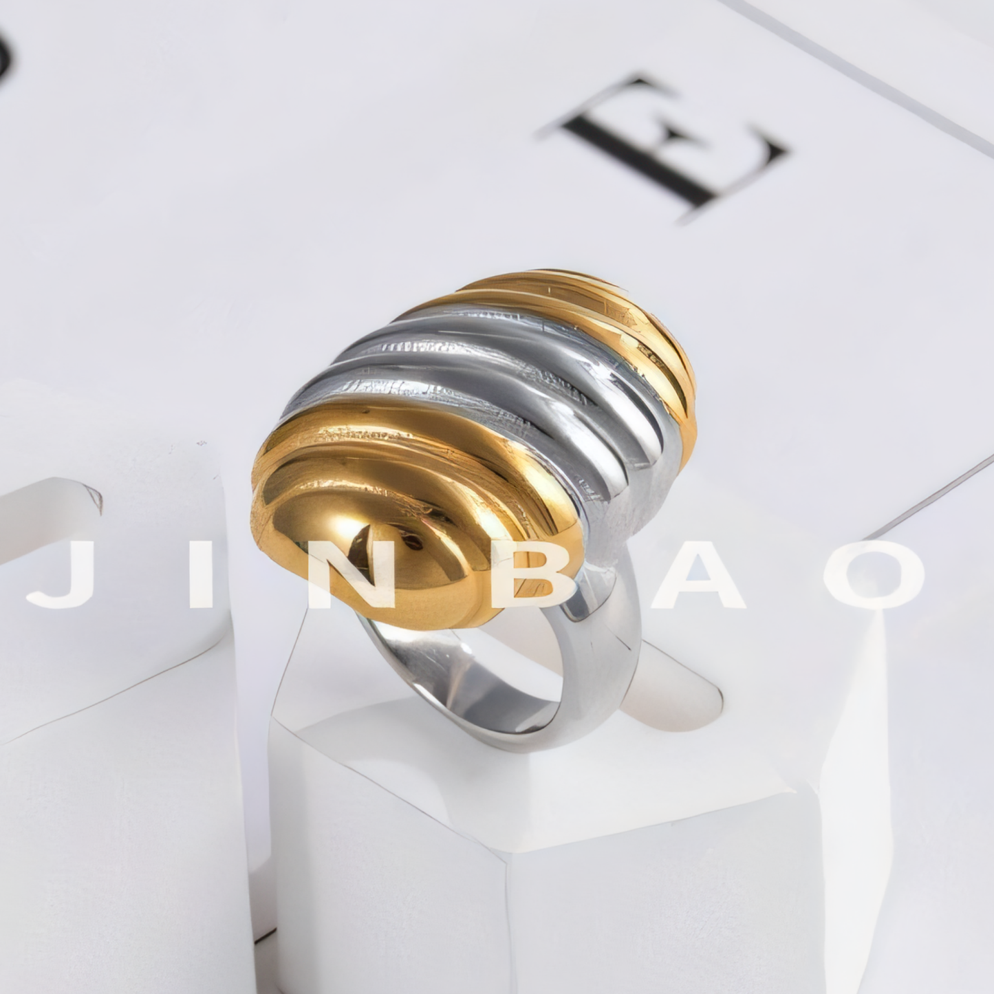 Ribbed Oval Stainless Steel Ring Modern Design for Women | ML0136-JinBaoJewerly