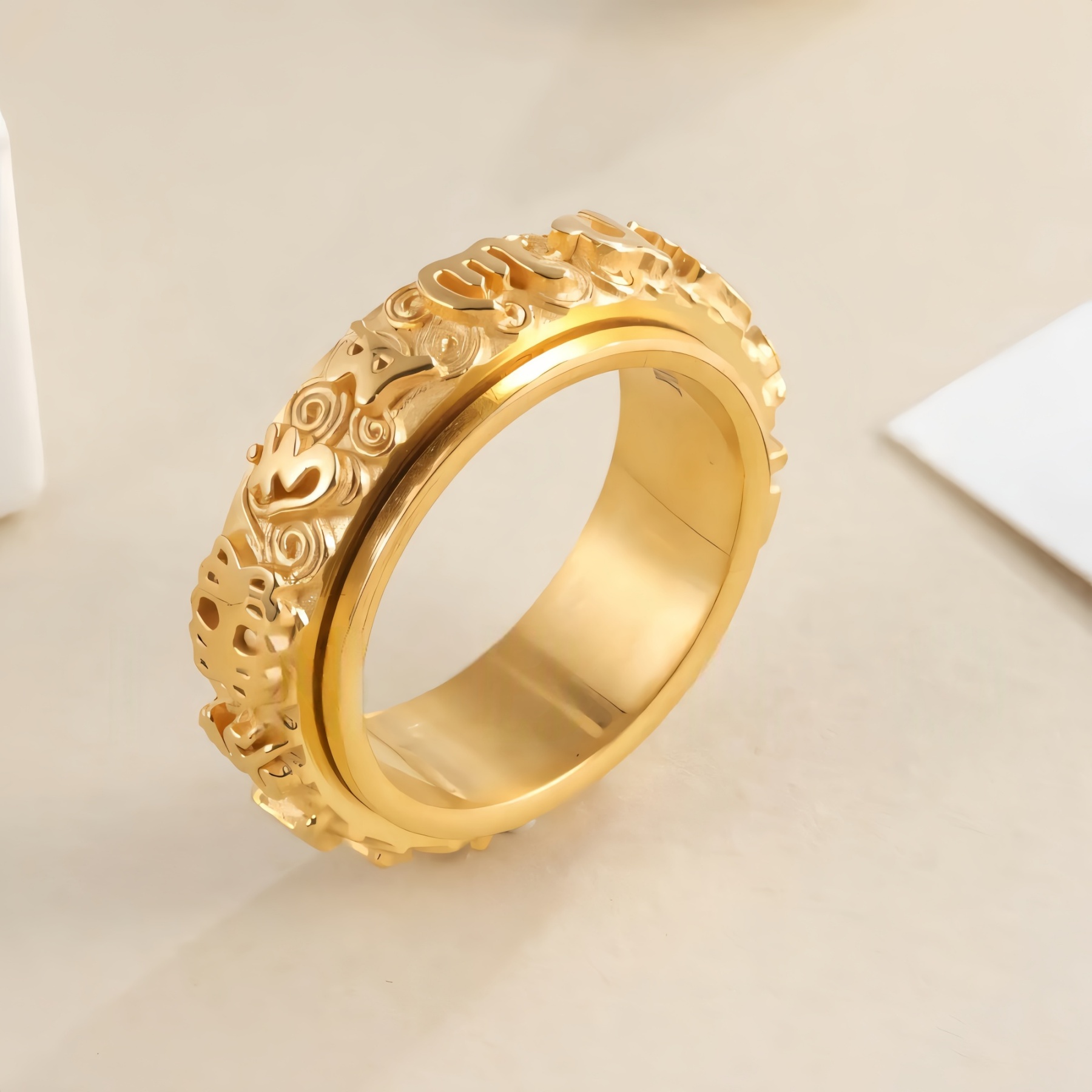 Rotatable Stainless Steel Ring Buddhist Scripture Design Meditation Band | A375-JinBaoJewerly