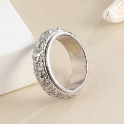 Rotatable Stainless Steel Ring Buddhist Scripture Design Meditation Band | A375-JinBaoJewerly