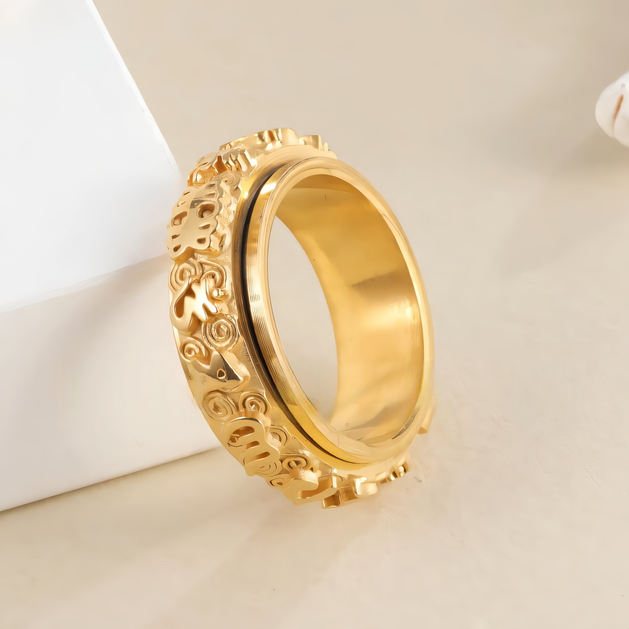 Rotatable Stainless Steel Ring Buddhist Scripture Design Meditation Band | A375-JinBaoJewerly