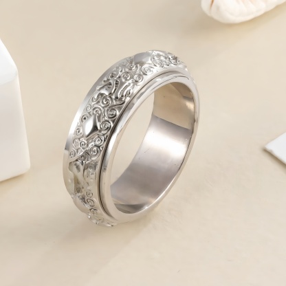 Rotatable Stainless Steel Ring Buddhist Scripture Design Meditation Band | A375-JinBaoJewerly