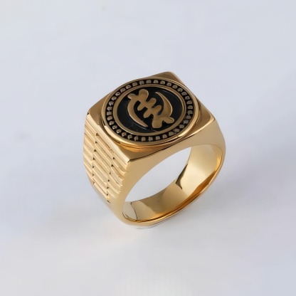 Round Zodiac Pattern Relief Retro Stainless Steel Ring | G003-JinBaoJewerly