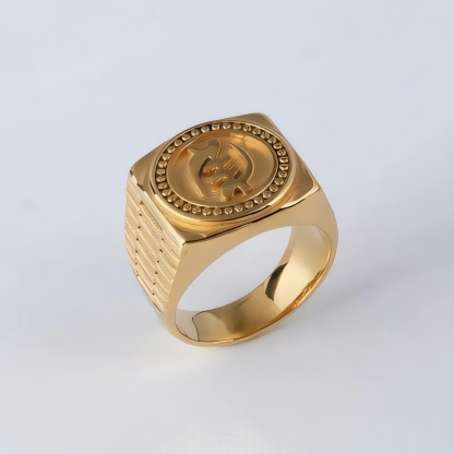 Round Zodiac Pattern Relief Retro Stainless Steel Ring | G003-JinBaoJewerly