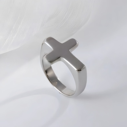 Simple Cross Stainless Steel Ring Unisex Ring | G002608-JinBaoJewerly