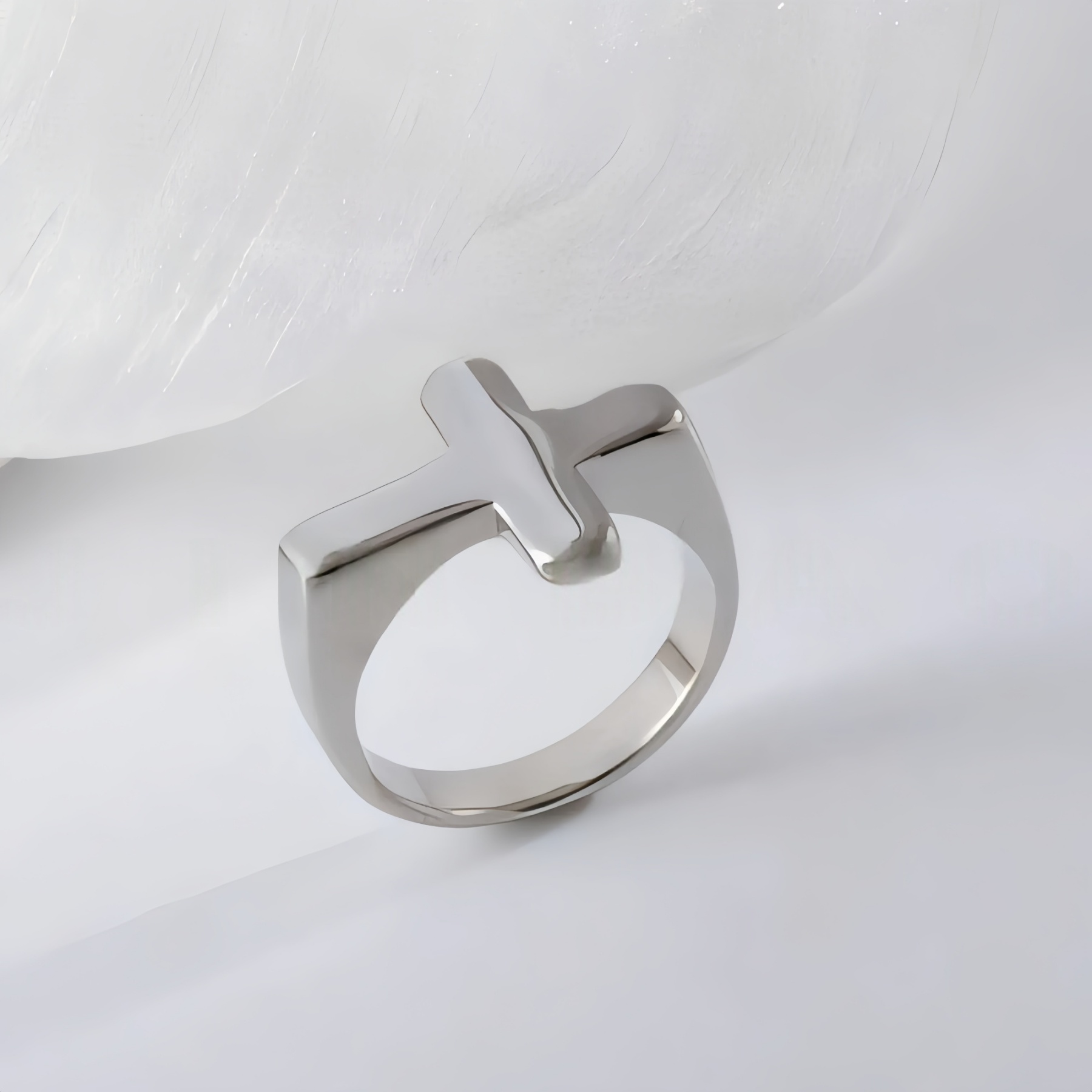 Simple Cross Stainless Steel Ring Unisex Ring | G002608-JinBaoJewerly