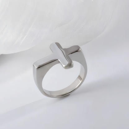 Simple Cross Stainless Steel Ring Unisex Ring | G002608-JinBaoJewerly