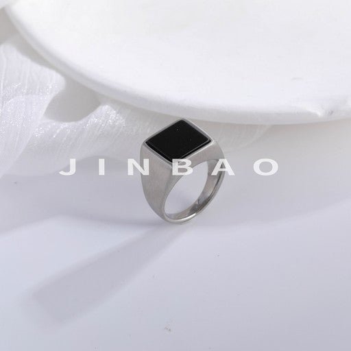 Simple Square Black Gemstone Stainless Steel Ring Men's Ring | BL407-JinBaoJewerly