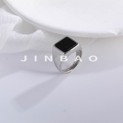 Simple Square Black Gemstone Stainless Steel Ring Men's Ring | BL407-JinBaoJewerly