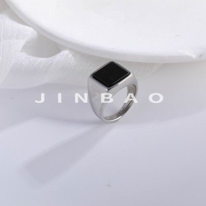 Simple Square Black Gemstone Stainless Steel Ring Men's Ring | BL407-JinBaoJewerly