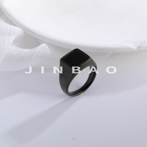 Simple Square Black Gemstone Stainless Steel Ring Men's Ring | BL407-JinBaoJewerly
