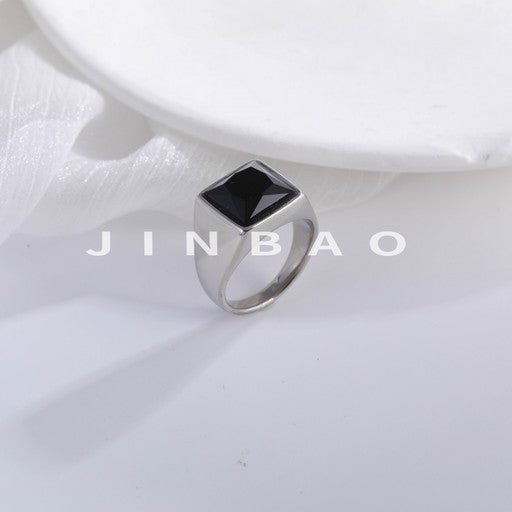 Simple Square Black Gemstone Stainless Steel Ring Men's Ring | BL407-JinBaoJewerly