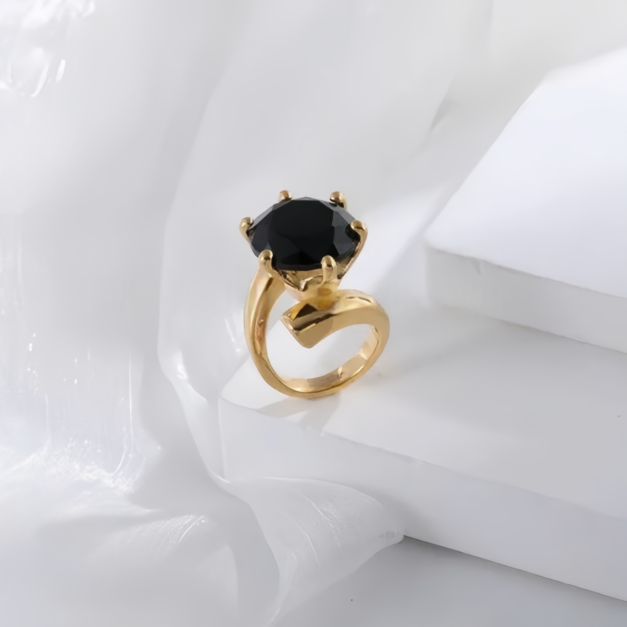 Stainless Steel Curved Gemstone Ring Stylish Elegant Design for Women | XHBL-1-JinBaoJewerly