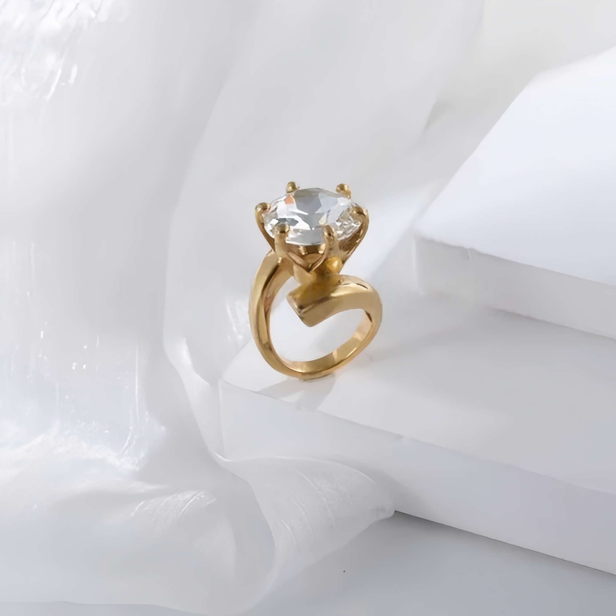 Stainless Steel Curved Gemstone Ring Stylish Elegant Design for Women | XHBL-1-JinBaoJewerly