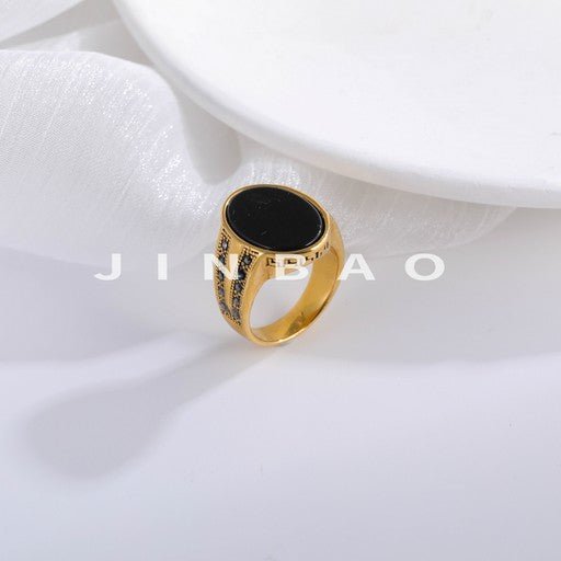 Stainless Steel Ring with Black Onyx Stone Retro Statement Ring for Men | K002760-JinBaoJewerly