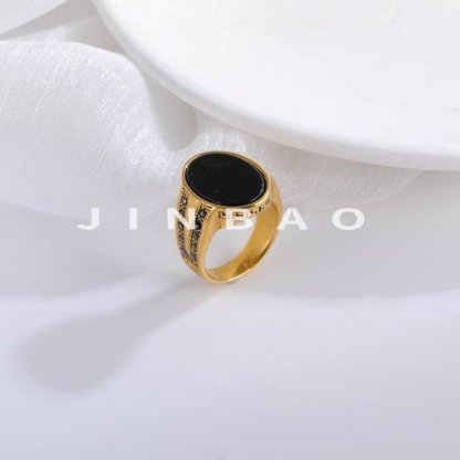 Stainless Steel Ring with Black Onyx Stone Retro Statement Ring for Men | K002760-JinBaoJewerly
