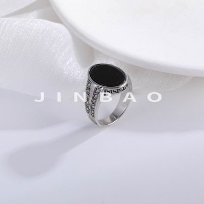 Stainless Steel Ring with Black Onyx Stone Retro Statement Ring for Men | K002760-JinBaoJewerly