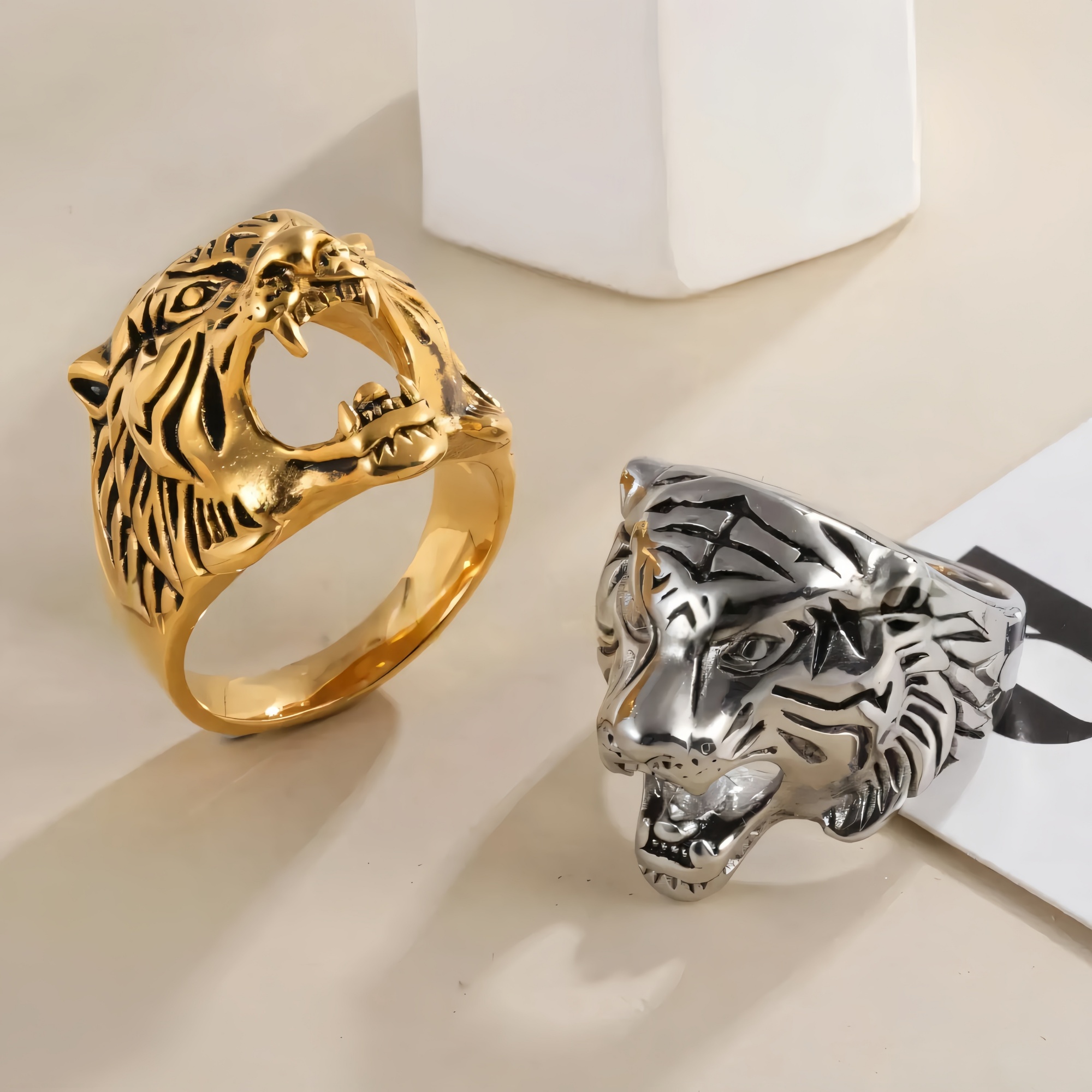 Stainless Steel Tiger Ring for Men Vintage Wild Style Animal Jewelry | DZ66-JinBaoJewerly