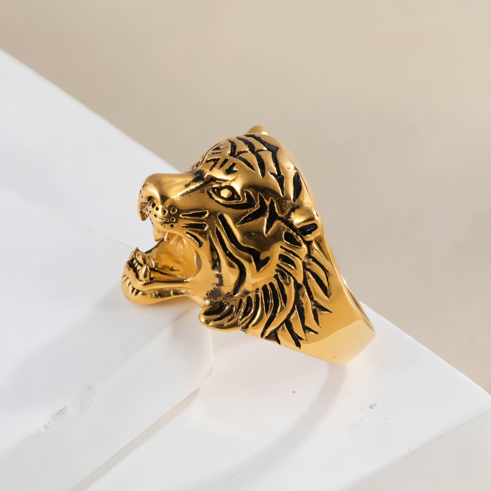 Stainless Steel Tiger Ring for Men Vintage Wild Style Animal Jewelry | DZ66-JinBaoJewerly
