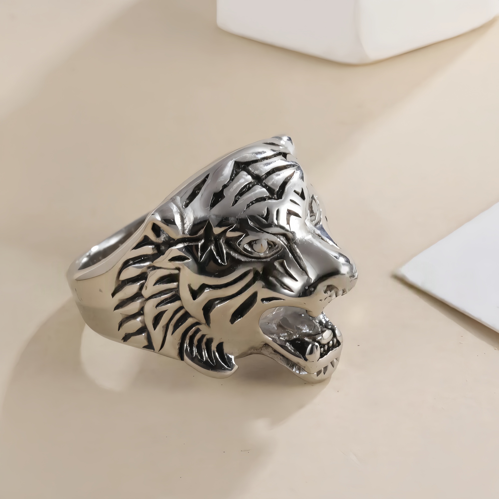 Stainless Steel Tiger Ring for Men Vintage Wild Style Animal Jewelry | DZ66-JinBaoJewerly