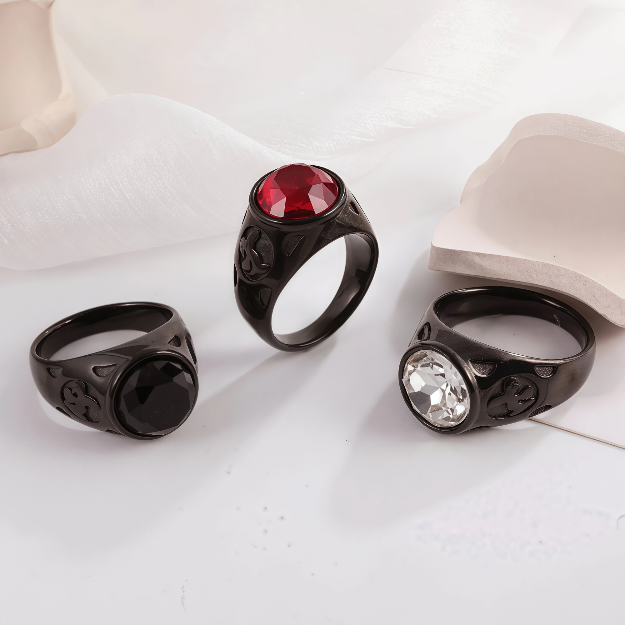 Vintage Black Stainless Steel Gemstone Ring Trendy Statement Ring for Men and Women | B404-JinBaoJewerly