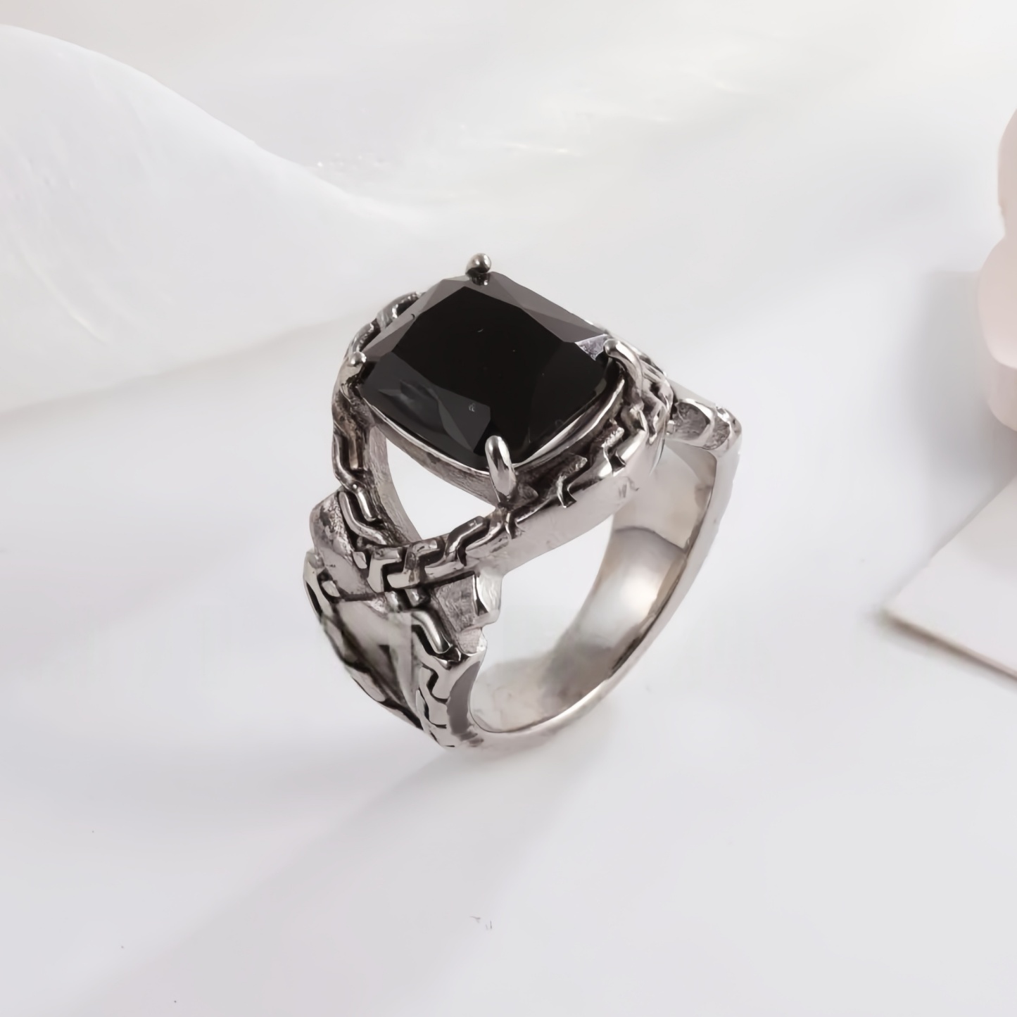 Vintage Chain Inlaid Gemstone Ring Men's Fashion Square Ring | K00659-JinBaoJewerly
