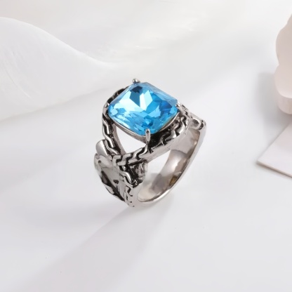 Vintage Chain Inlaid Gemstone Ring Men's Fashion Square Ring | K00659-JinBaoJewerly