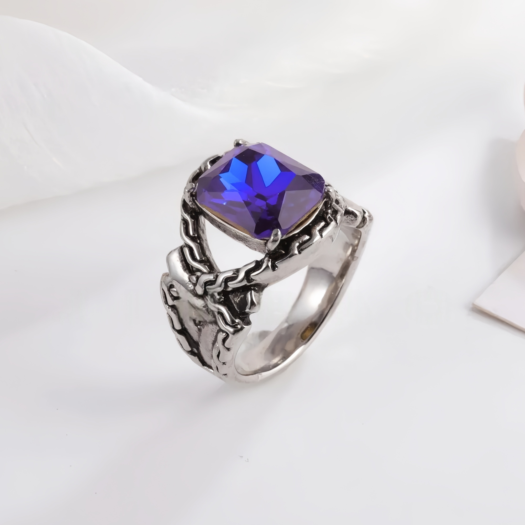 Vintage Chain Inlaid Gemstone Ring Men's Fashion Square Ring | K00659-JinBaoJewerly