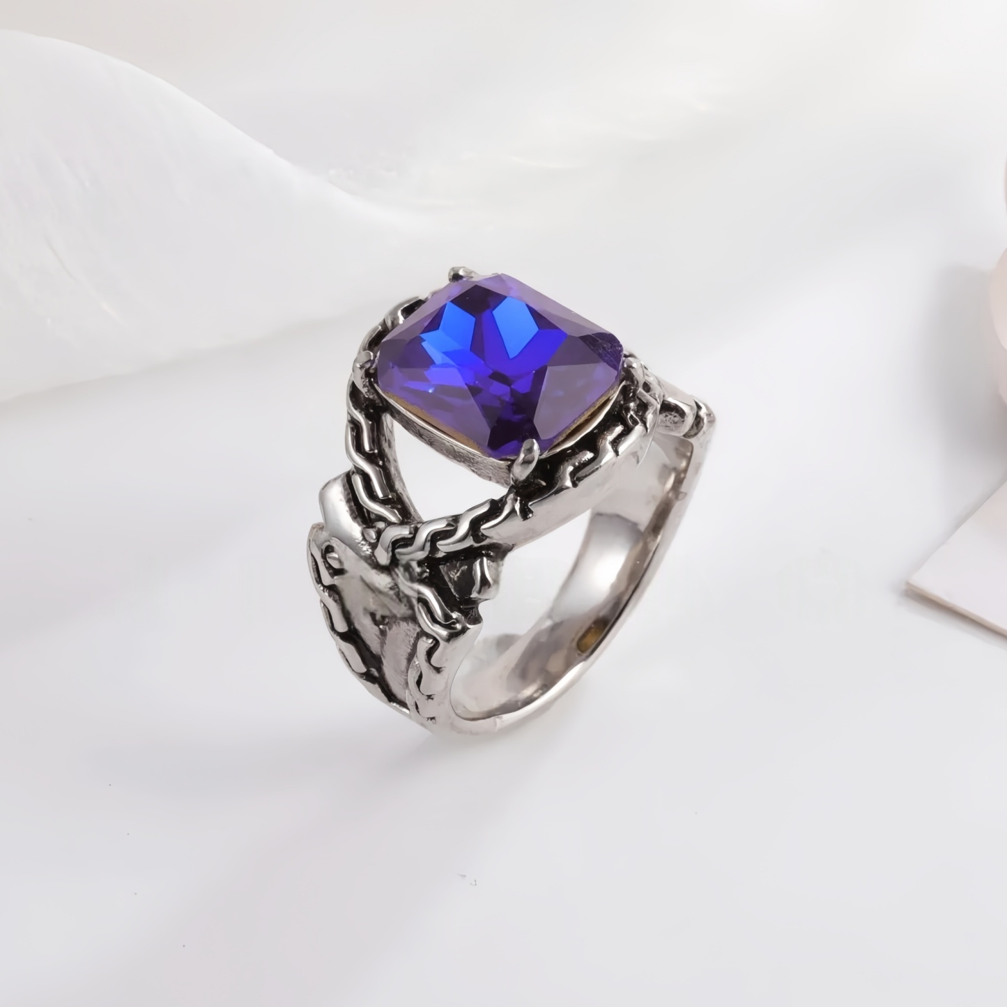 Vintage Chain Inlaid Gemstone Ring Men's Fashion Square Ring | K00659-JinBaoJewerly