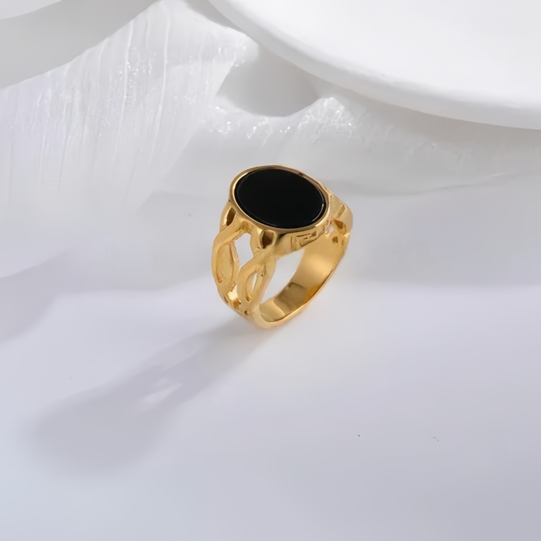 Vintage Hollow Oval Stainless Steel Ring for Men | K002667-JinBaoJewerly