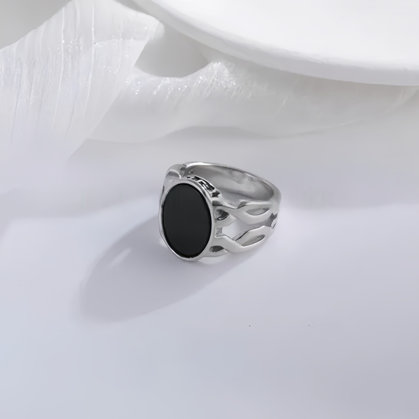 Vintage Hollow Oval Stainless Steel Ring for Men | K002667-JinBaoJewerly