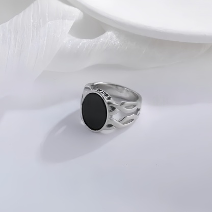 Vintage Hollow Oval Stainless Steel Ring for Men | K002667-JinBaoJewerly