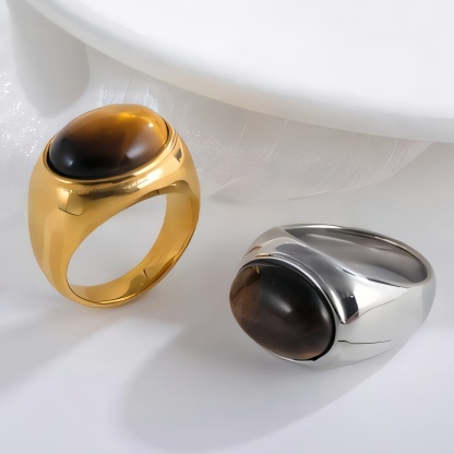 Vintage Inspired Stainless Steel Ring with Bold Tiger Eye Stone for Men | K00101-JinBaoJewerly
