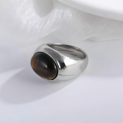 Vintage Inspired Stainless Steel Ring with Bold Tiger Eye Stone for Men | K00101-JinBaoJewerly