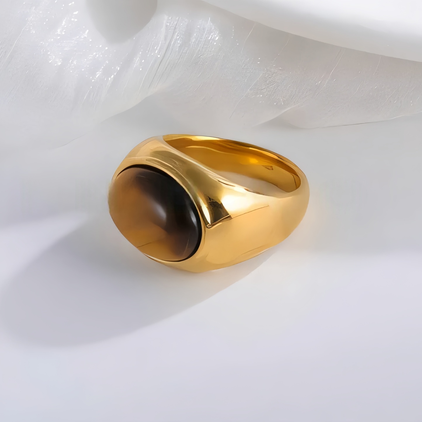 Vintage Inspired Stainless Steel Ring with Bold Tiger Eye Stone for Men | K00101-JinBaoJewerly