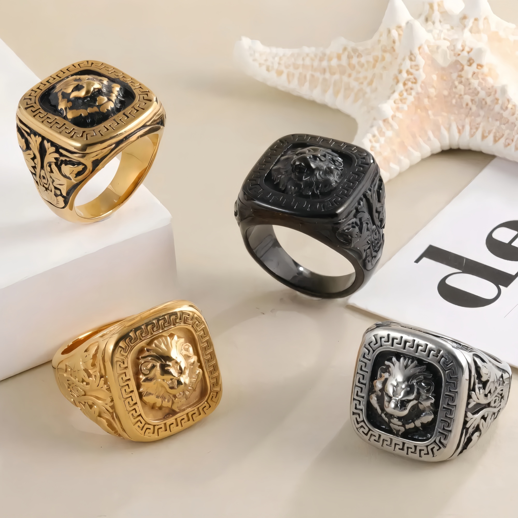 Vintage Lion Head Square Stainless Steel Ring Unique Design | G00771-JinBaoJewerly