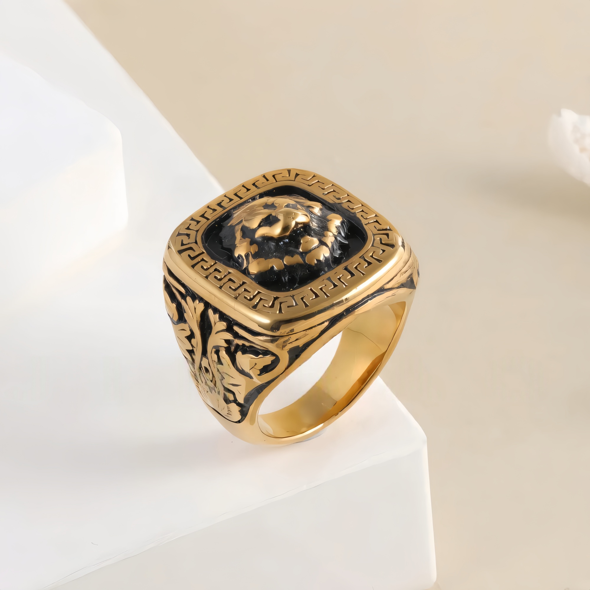 Vintage Lion Head Square Stainless Steel Ring Unique Design | G00771-JinBaoJewerly