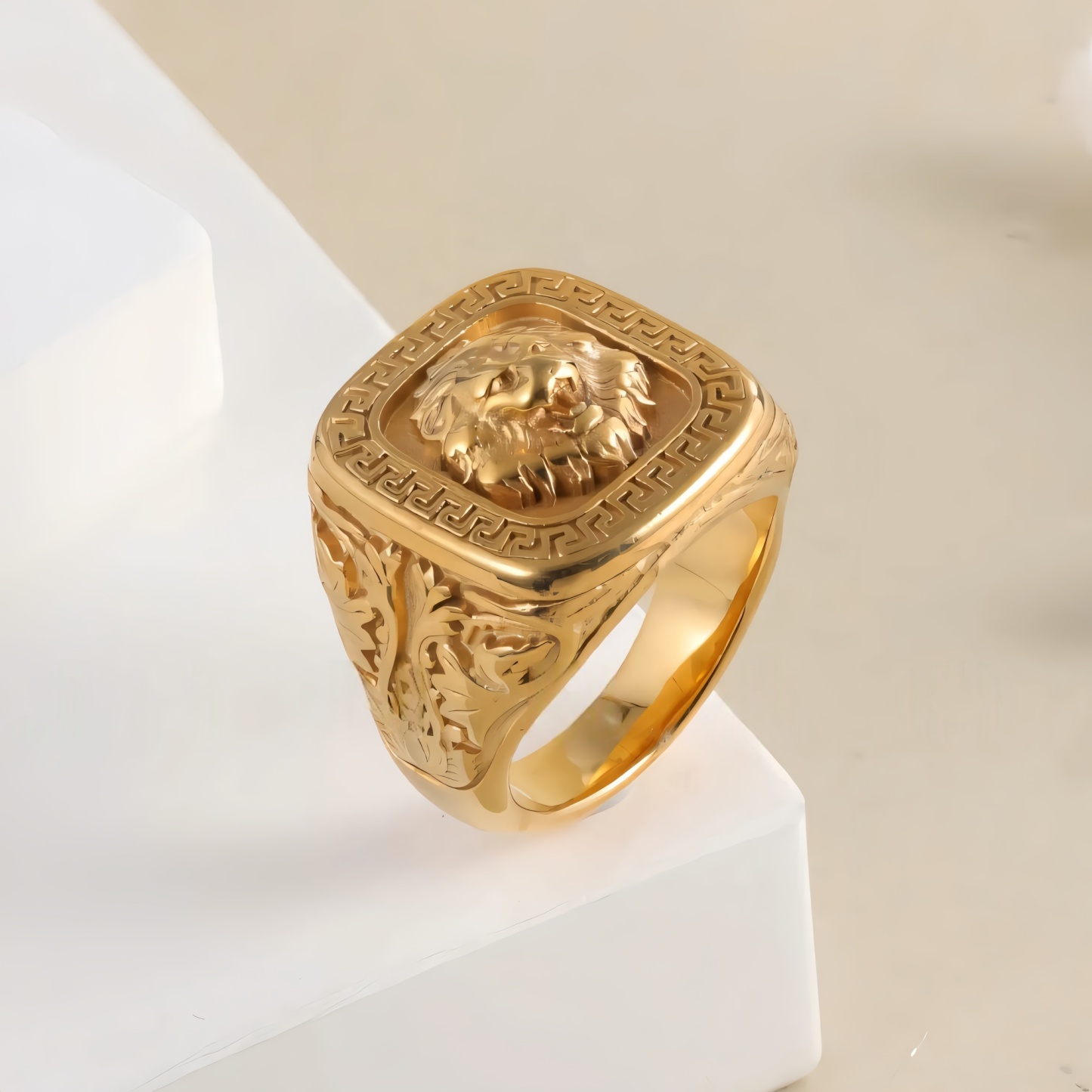Vintage Lion Head Square Stainless Steel Ring Unique Design | G00771-JinBaoJewerly