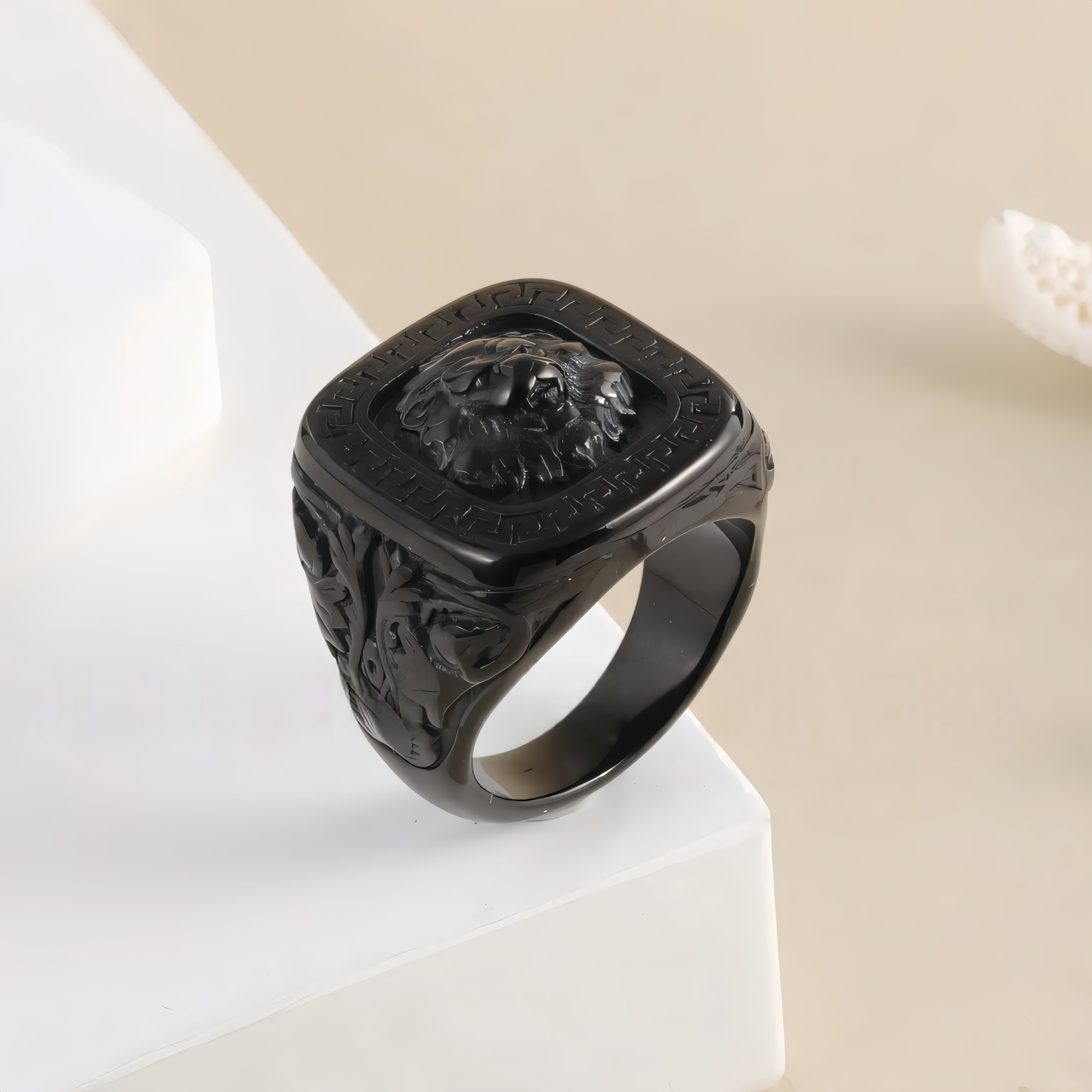 Vintage Lion Head Square Stainless Steel Ring Unique Design | G00771-JinBaoJewerly