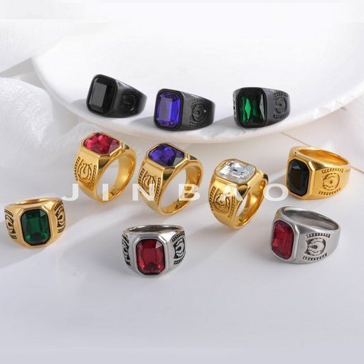 Vintage Multicolor Gemstone Ring Men's Stainless Steel Design | BL214-JinBaoJewerly