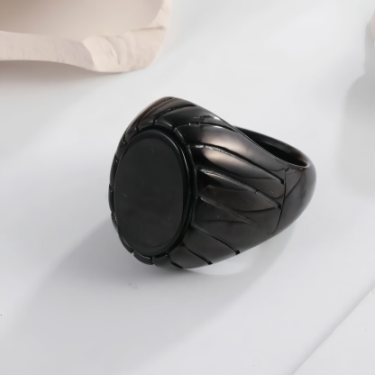 Vintage Oval Black Flat Gemstone Men's Stainless Steel Ring | AMJADBL-10-JinBaoJewerly