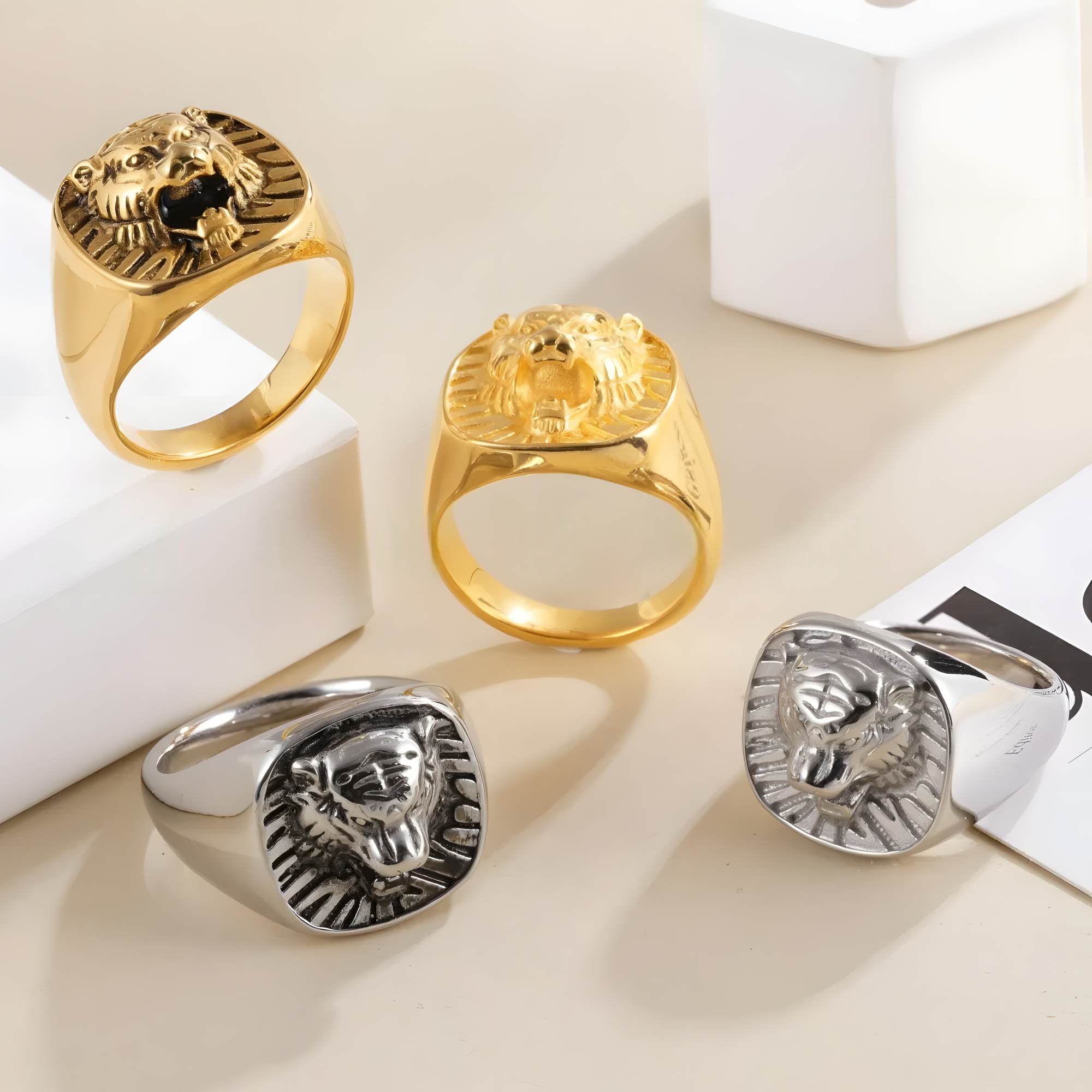 Vintage Punk Stainless Steel Lion Head Ring Men's Statement Jewelry | G00991-JinBaoJewerly
