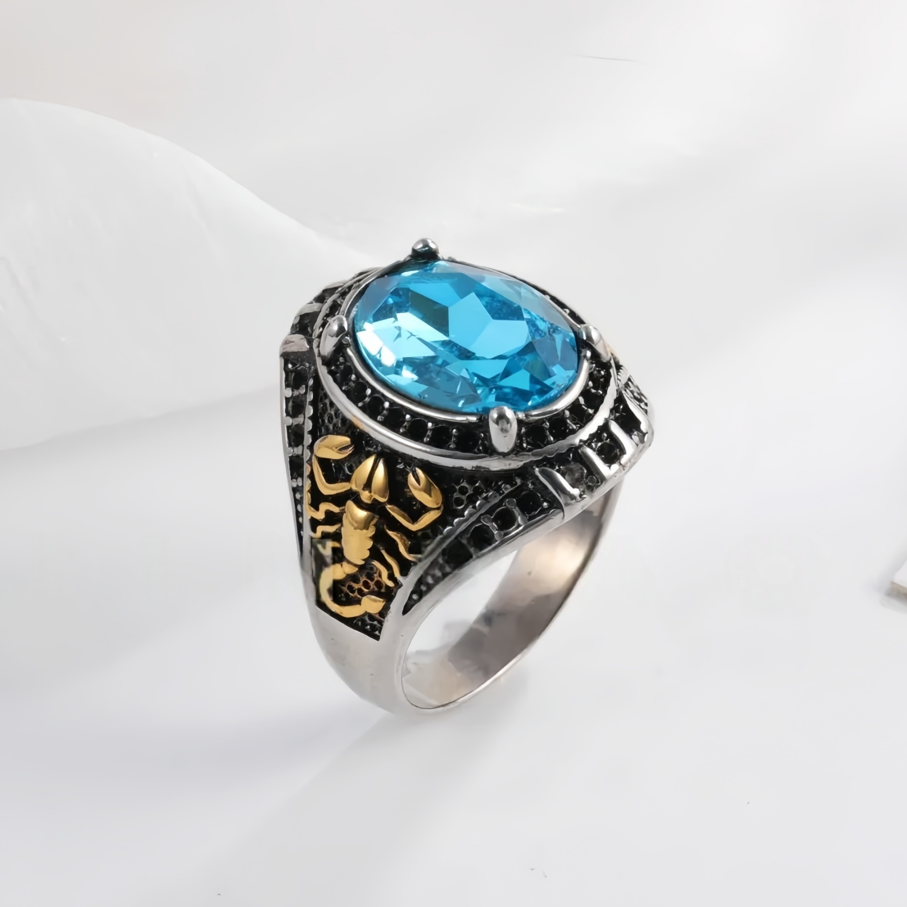 Vintage Scorpion Pattern Gemstone Ring Men's Silver Trendy Jewelry | K00844-JinBaoJewerly