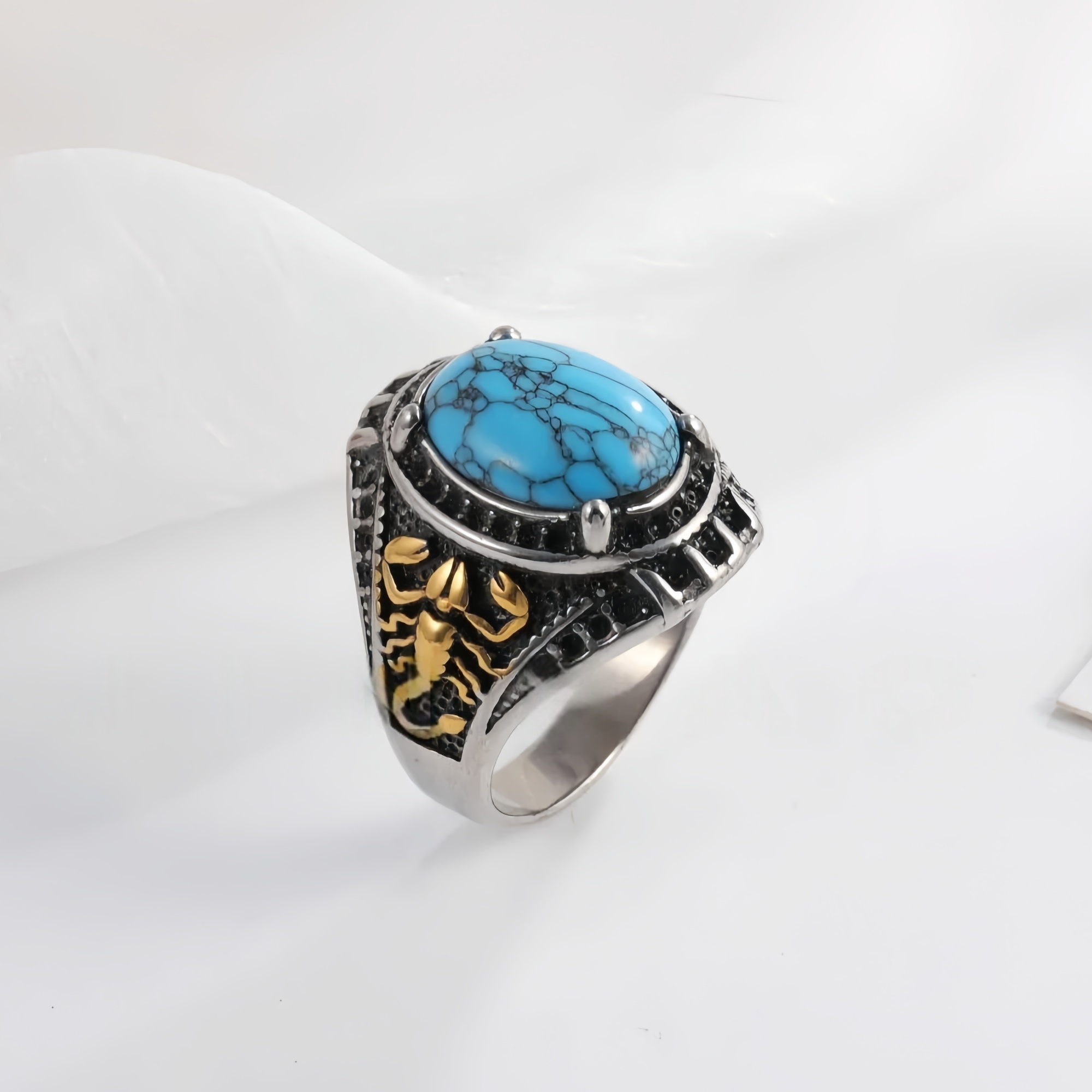 Vintage Scorpion Pattern Gemstone Ring Men's Silver Trendy Jewelry | K00844-JinBaoJewerly