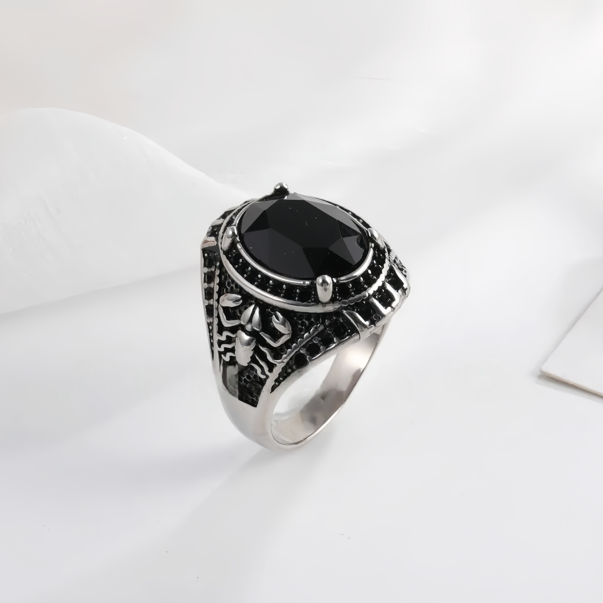 Vintage Scorpion Pattern Gemstone Ring Men's Silver Trendy Jewelry | K00844-JinBaoJewerly