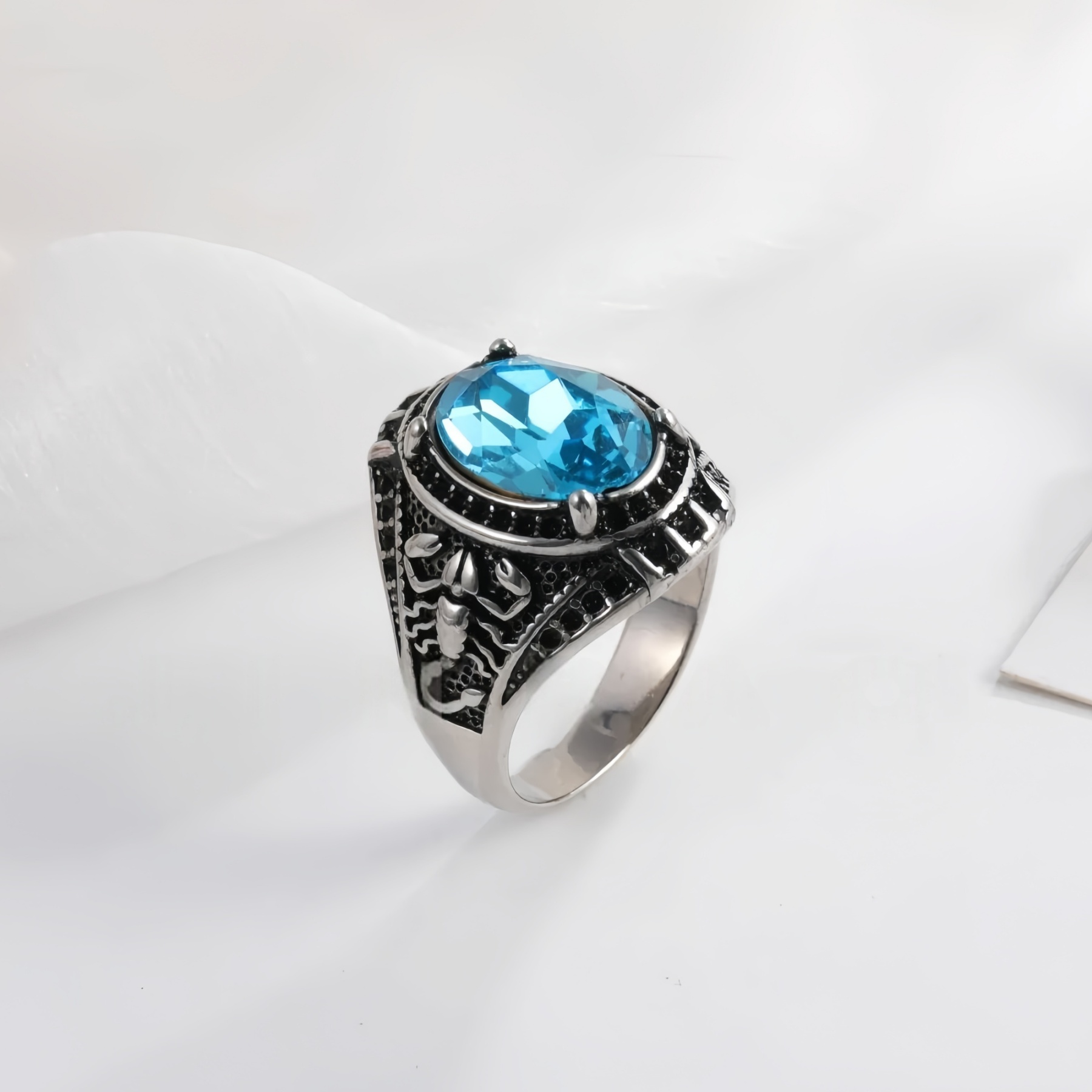 Vintage Scorpion Pattern Gemstone Ring Men's Silver Trendy Jewelry | K00844-JinBaoJewerly