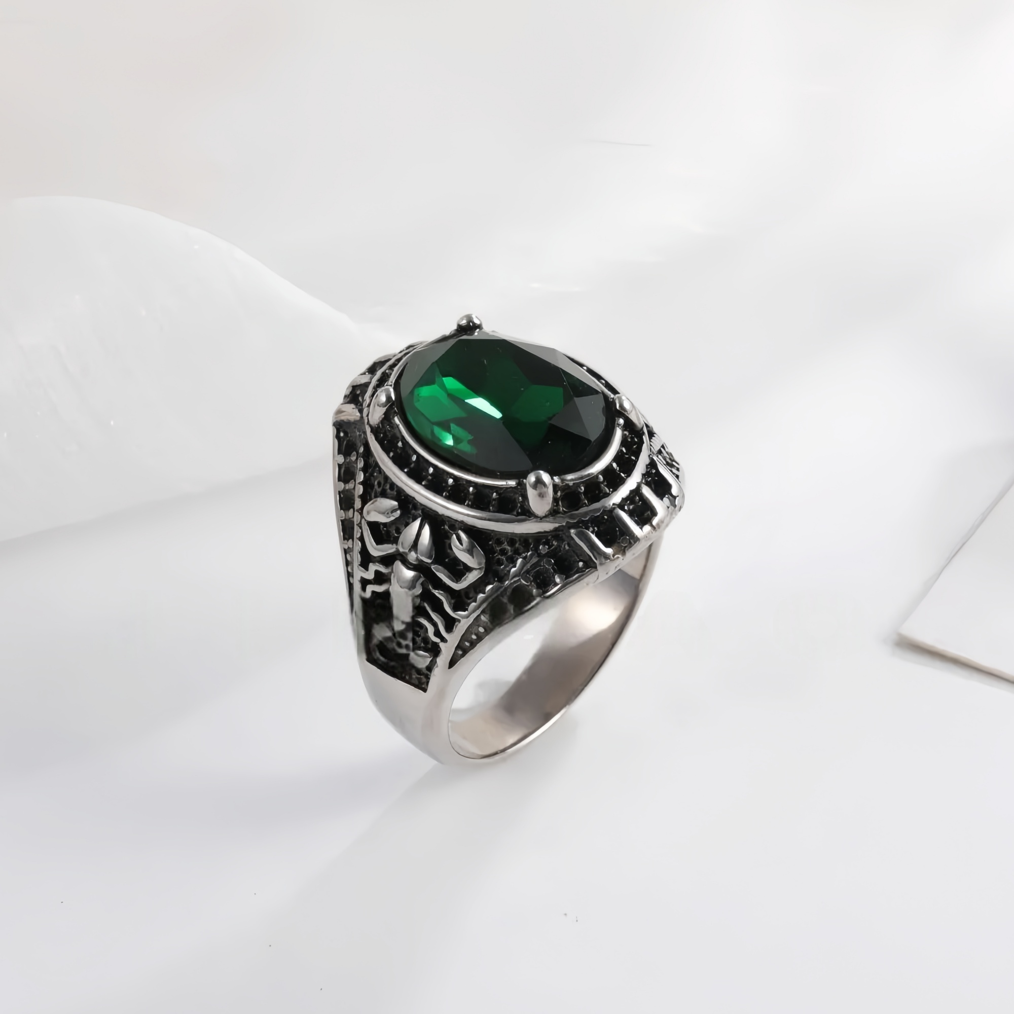 Vintage Scorpion Pattern Gemstone Ring Men's Silver Trendy Jewelry | K00844-JinBaoJewerly